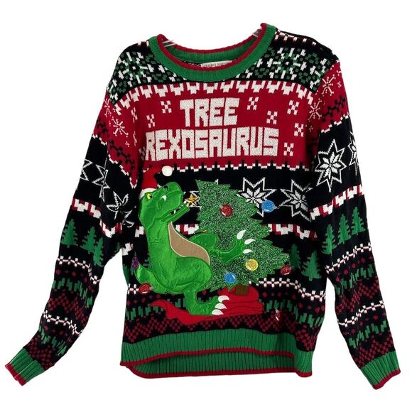 Celebrate Together Men's Tree Rexosaurus Ugly Christmas Sweater Large - Picture 1 of 8